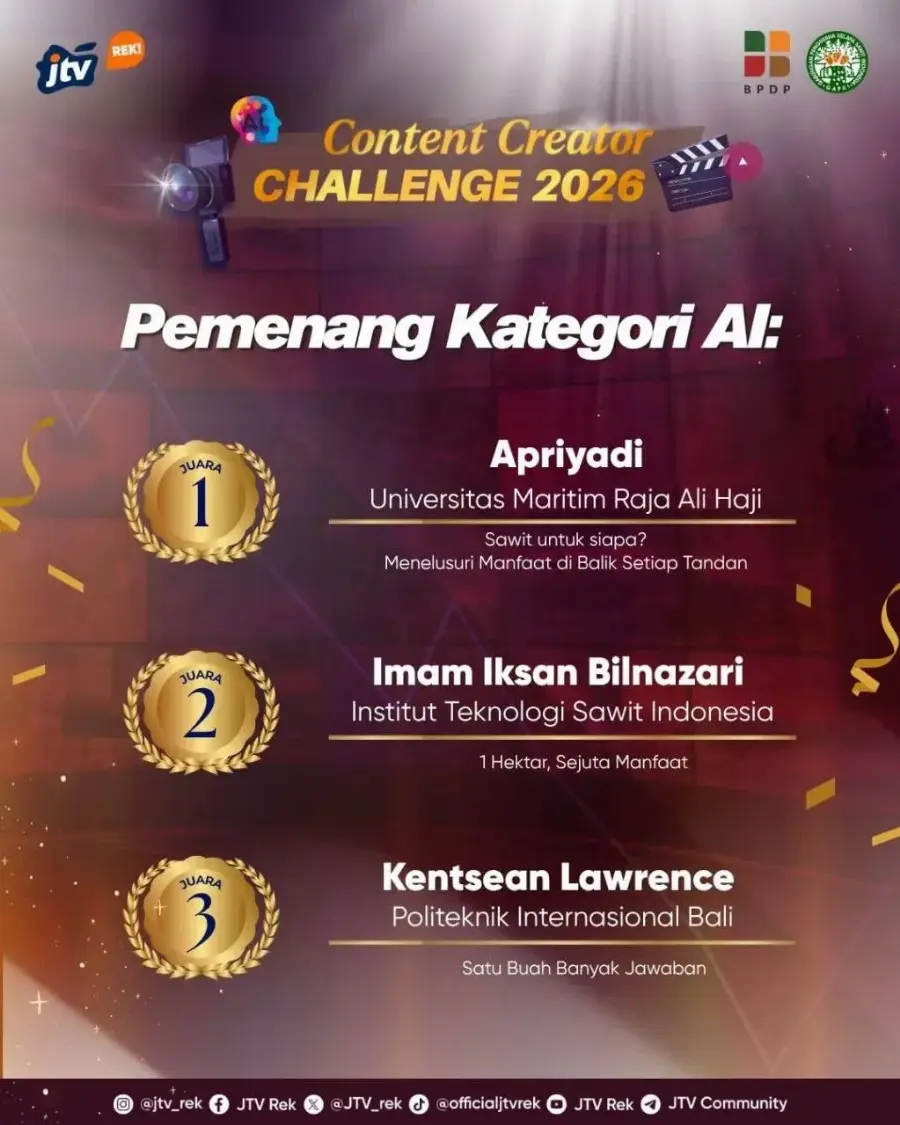 Edukasi Sawit Lewat AI dan Animasi, 6 Kreator Muda Sabet Gelar Juara Content Creator Challenge 2026