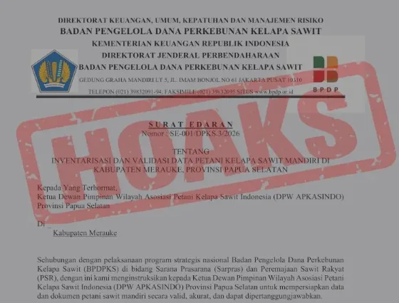 Hoaks! Surat Edaran Mengatasnamakan Badan Pengelola Dana Perkebunan